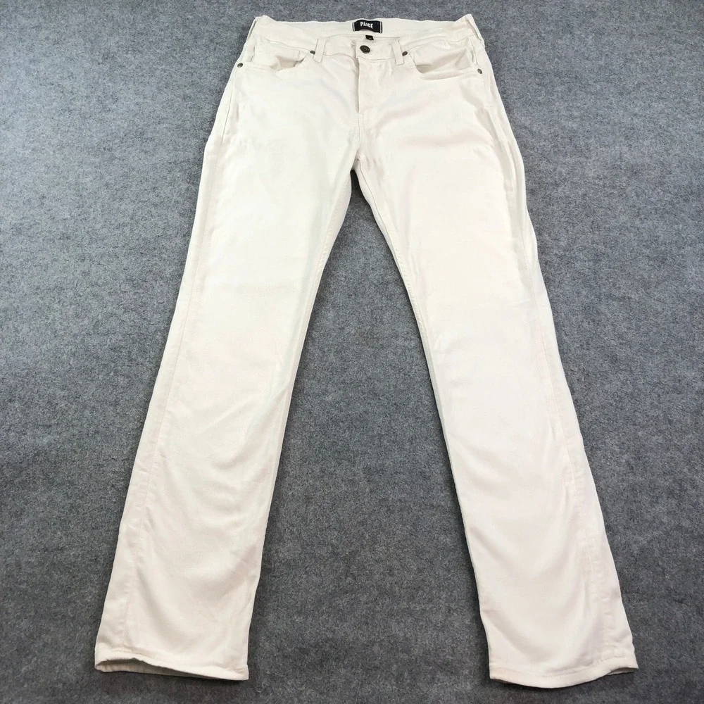 PAIGE FEDERAL Mens Jeans 32x33 Slim Straight Leg Off-White Stretch Mid Rise